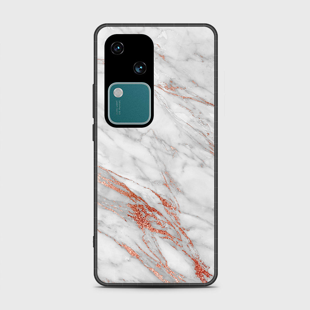 Vivo V30 Cover- White Marble Series - HQ Ultra Shine Premium Infinity Glass Soft Silicon Borders Case(Fast Delivery))