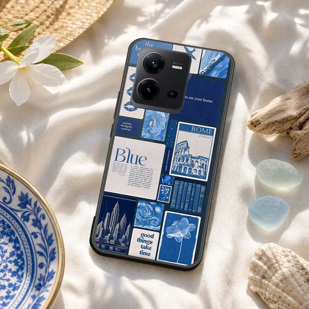 Vivo V25e Cover - ONation Aesthetic Collage Series - HQ Ultra Shine Premium Infinity Glass Soft Silicon Borders Case