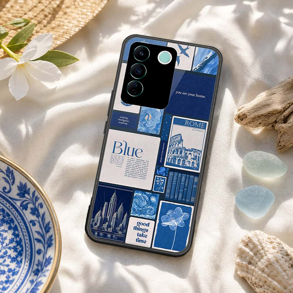 Vivo V27e Cover - ONation Aesthetic Collage Series - HQ Ultra Shine Premium Infinity Glass Soft Silicon Borders Case