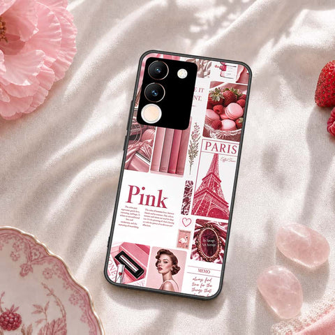 Vivo V29e Cover - ONation Aesthetic Collage Series - HQ Ultra Shine Premium Infinity Glass Soft Silicon Borders Case