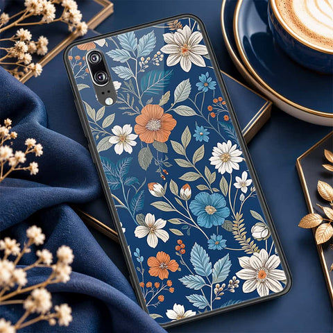 Huawei P20 Cover - ONation Botanical Bloom Series - HQ Ultra Shine Premium Infinity Glass Soft Silicon Borders Case