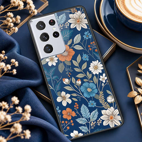Samsung Galaxy S21 Ultra 5G Cover - ONation Botanical Bloom Series - HQ Ultra Shine Premium Infinity Glass Soft Silicon Borders Case