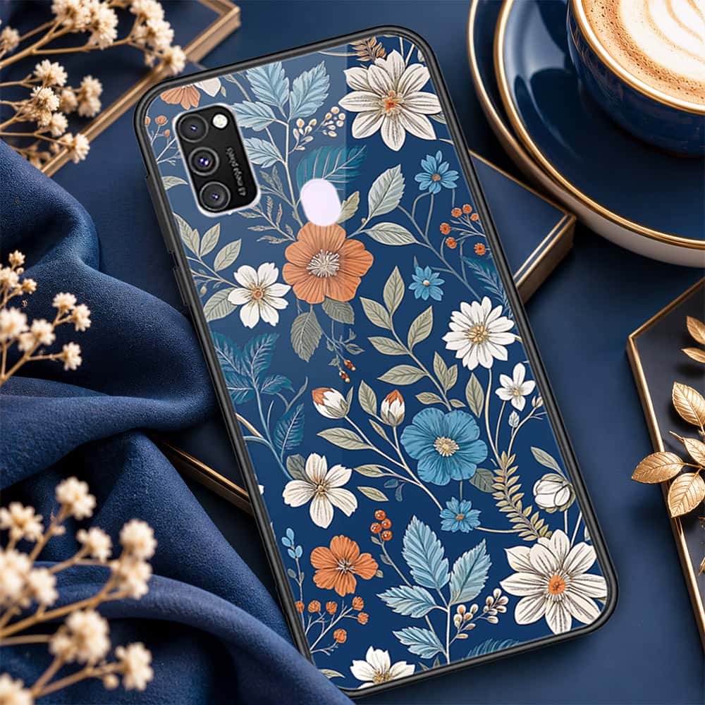Samsung Galaxy M30s Cover - ONation Botanical Bloom Series - HQ Ultra Shine Premium Infinity Glass Soft Silicon Borders Case