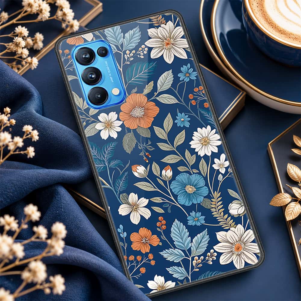 Oppo Reno 5 Pro 5G Cover - ONation Botanical Bloom Series - HQ Ultra Shine Premium Infinity Glass Soft Silicon Borders Case