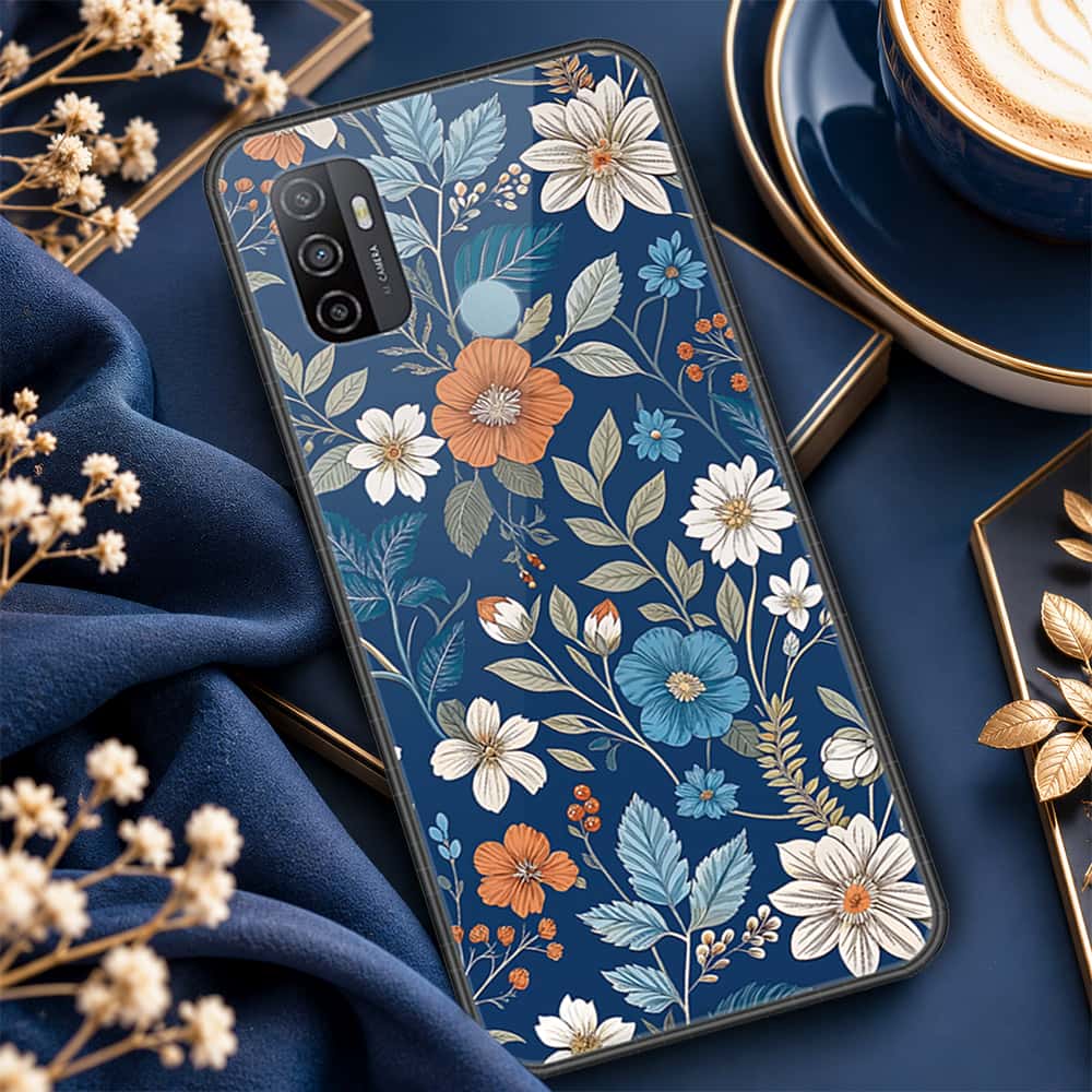 Oppo A53 Cover - ONation Botanical Bloom Series - HQ Ultra Shine Premium Infinity Glass Soft Silicon Borders Case