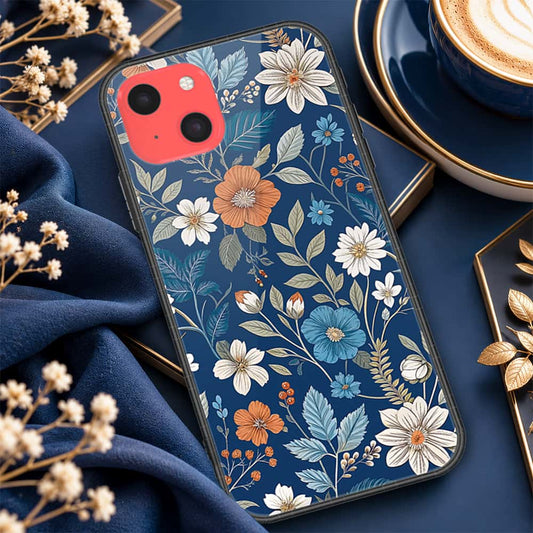 iPhone 13 Mini Cover - ONation Botanical Bloom Series - HQ Ultra Shine Premium Infinity Glass Soft Silicon Borders Case
