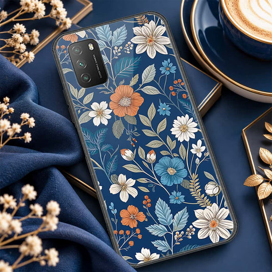 Xiaomi Poco M3 Cover - ONation Botanical Bloom Series - HQ Ultra Shine Premium Infinity Glass Soft Silicon Borders Case