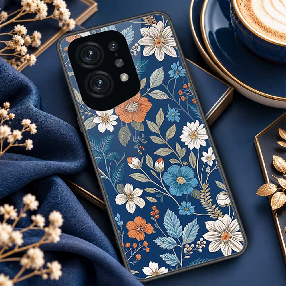 Oppo Find X5 Cover - ONation Botanical Bloom Series - HQ Ultra Shine Premium Infinity Glass Soft Silicon Borders Case