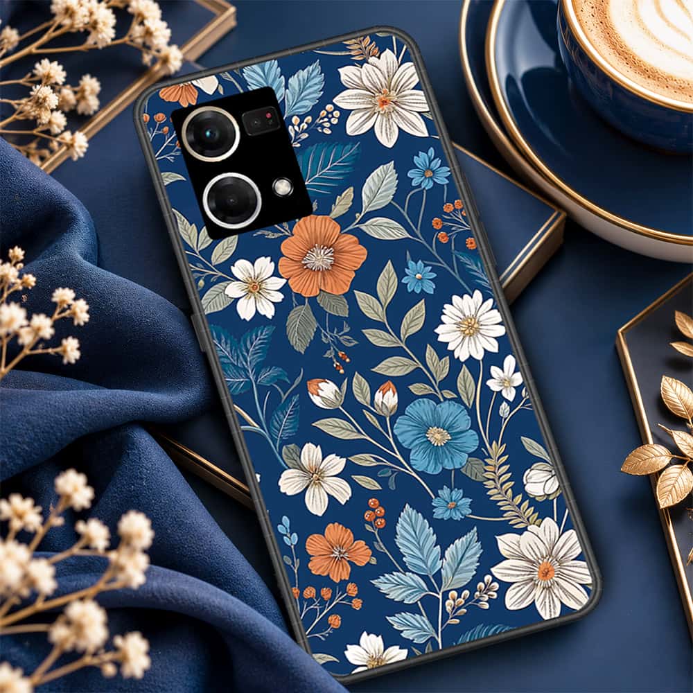 Oppo Reno 8 4G Cover - ONation Botanical Bloom Series - HQ Ultra Shine Premium Infinity Glass Soft Silicon Borders Case