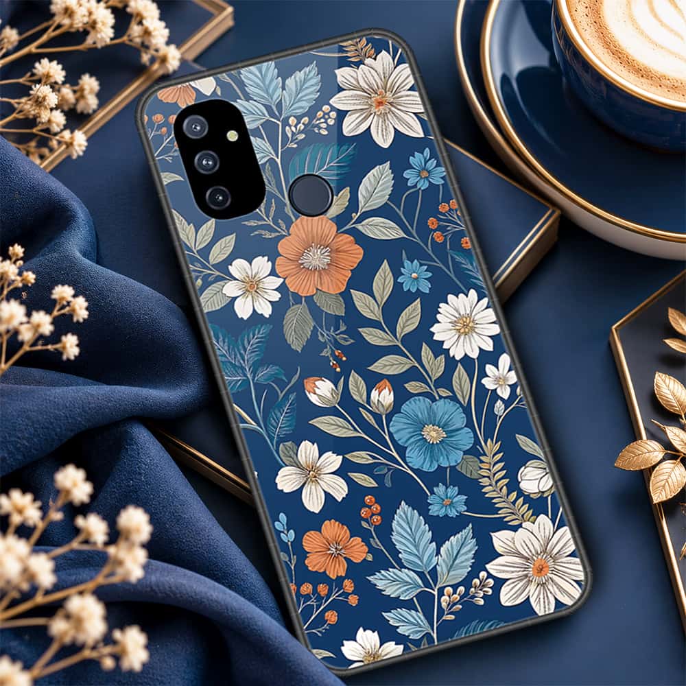 OnePlus Nord N100 Cover - ONation Botanical Bloom Series - HQ Ultra Shine Premium Infinity Glass Soft Silicon Borders Case