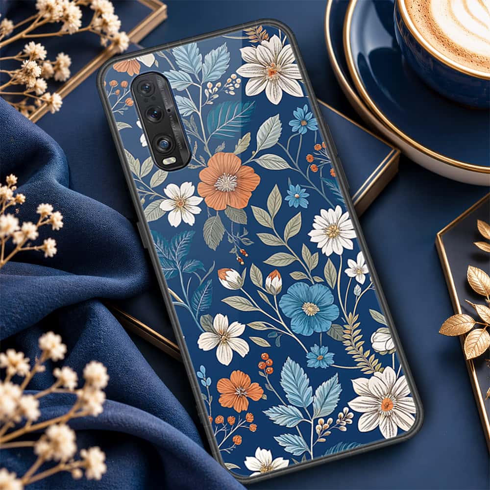Oppo Find X2 Cover - ONation Botanical Bloom Series - HQ Ultra Shine Premium Infinity Glass Soft Silicon Borders Case
