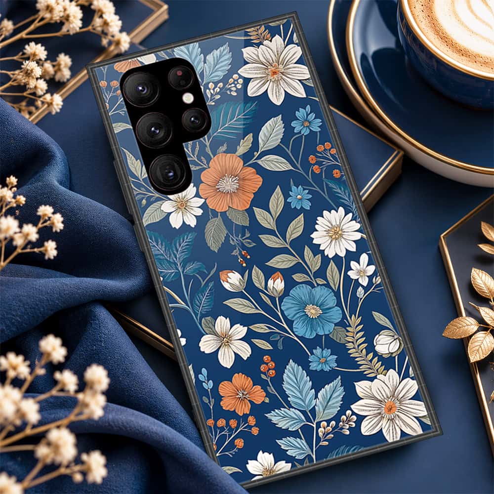 Samsung Galaxy S23 Ultra 5G Cover - ONation Botanical Bloom Series - HQ Ultra Shine Premium Infinity Glass Soft Silicon Borders Case