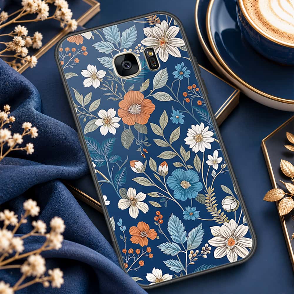 Samsung Galaxy S7 Cover - ONation Botanical Bloom Series - HQ Ultra Shine Premium Infinity Glass Soft Silicon Borders Case