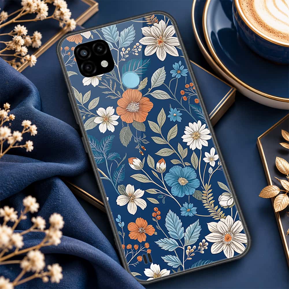 Realme C21 Cover - ONation Botanical Bloom Series - HQ Ultra Shine Premium Infinity Glass Soft Silicon Borders Case