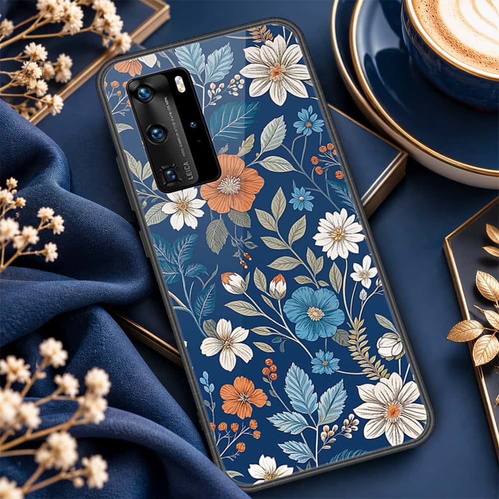 Huawei P40 Pro Cover - ONation Botanical Bloom Series - HQ Ultra Shine Premium Infinity Glass Soft Silicon Borders Case