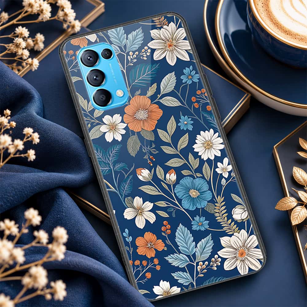 Oppo Reno 5 4G Cover - ONation Botanical Bloom Series - HQ Ultra Shine Premium Infinity Glass Soft Silicon Borders Case