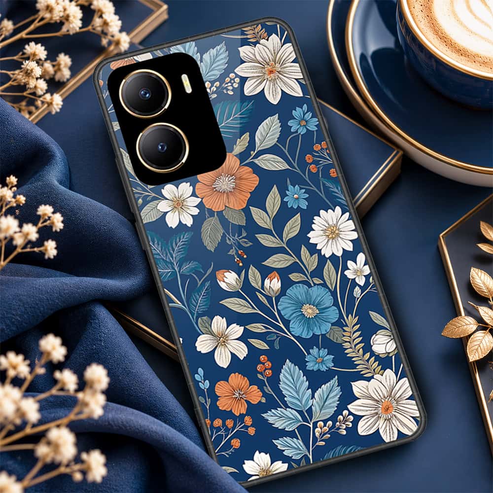 Vivo Y35m Cover - ONation Botanical Bloom Series - HQ Ultra Shine Premium Infinity Glass Soft Silicon Borders Case