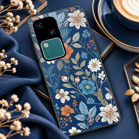 Vivo V30 Cover - ONation Botanical Bloom Series - HQ Ultra Shine Premium Infinity Glass Soft Silicon Borders Case