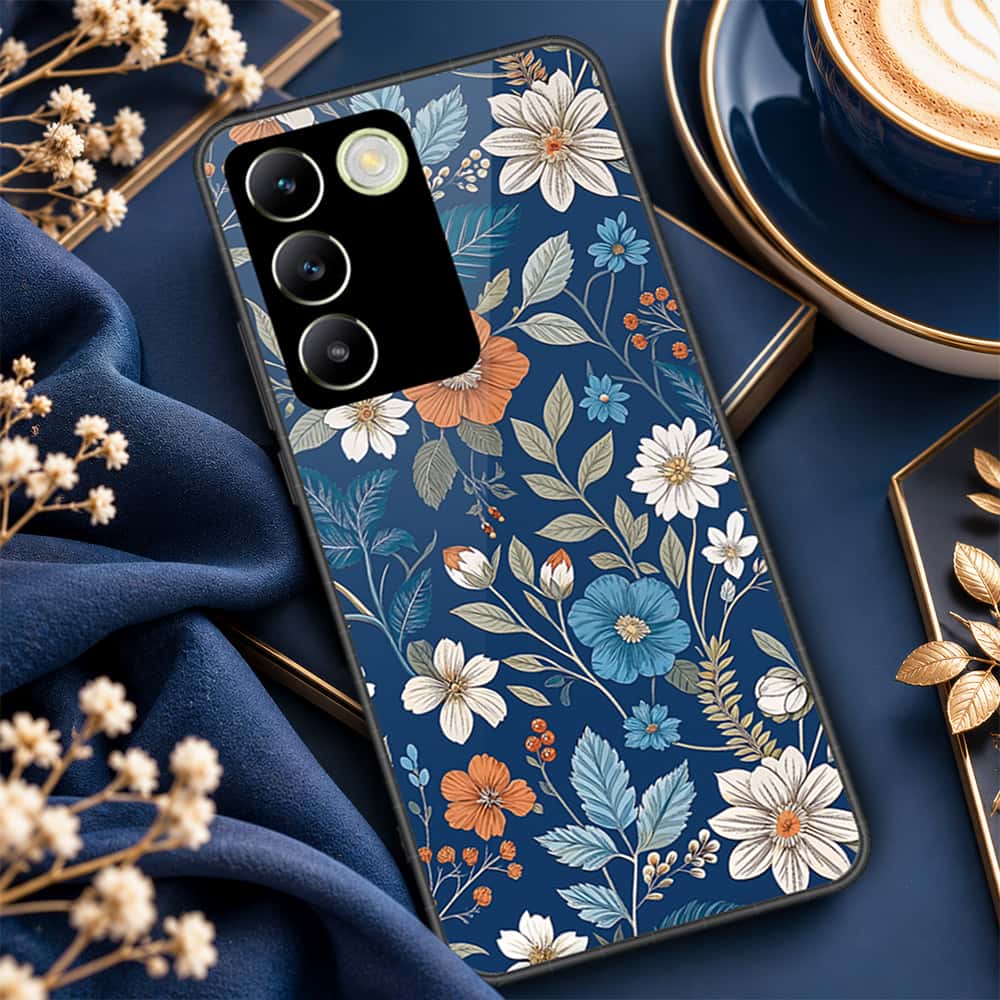 Vivo Y200e Cover - ONation Botanical Bloom Series - HQ Ultra Shine Premium Infinity Glass Soft Silicon Borders Case