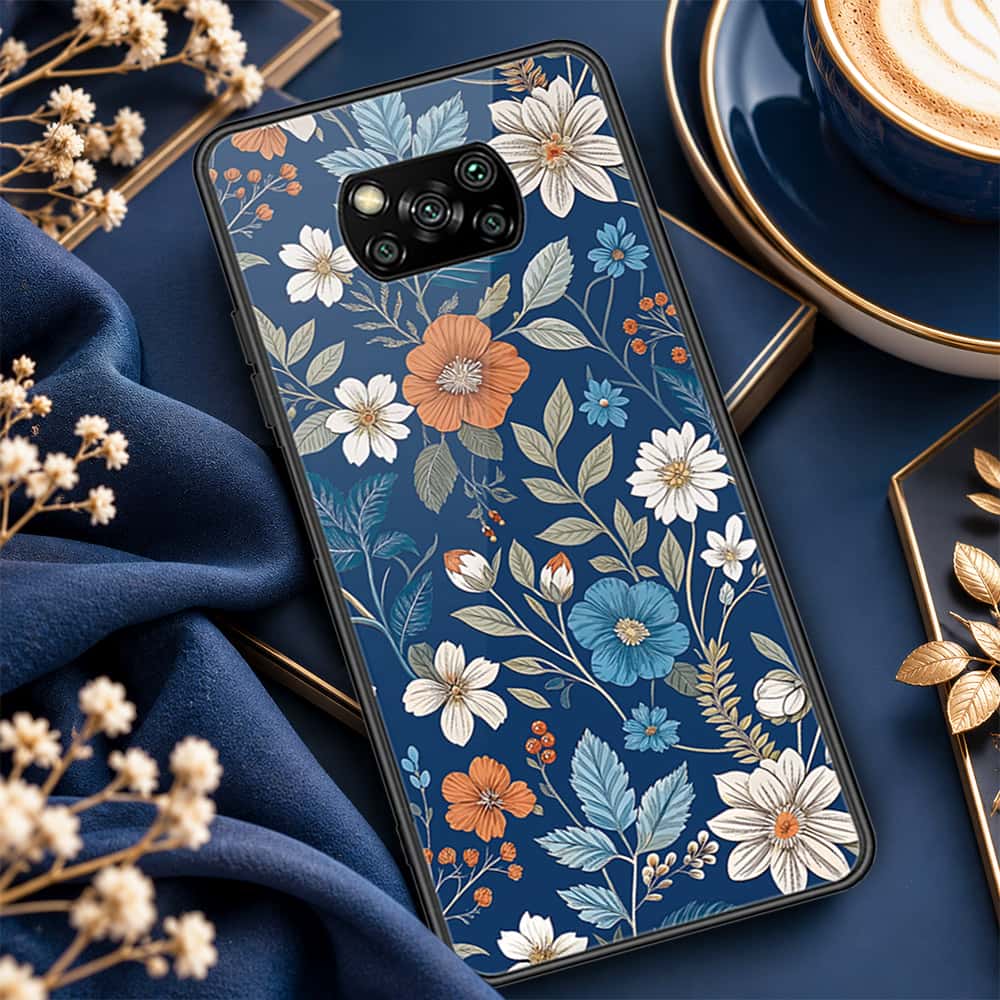 Xiaomi Poco X3 Cover - ONation Botanical Bloom Series - HQ Ultra Shine Premium Infinity Glass Soft Silicon Borders Case