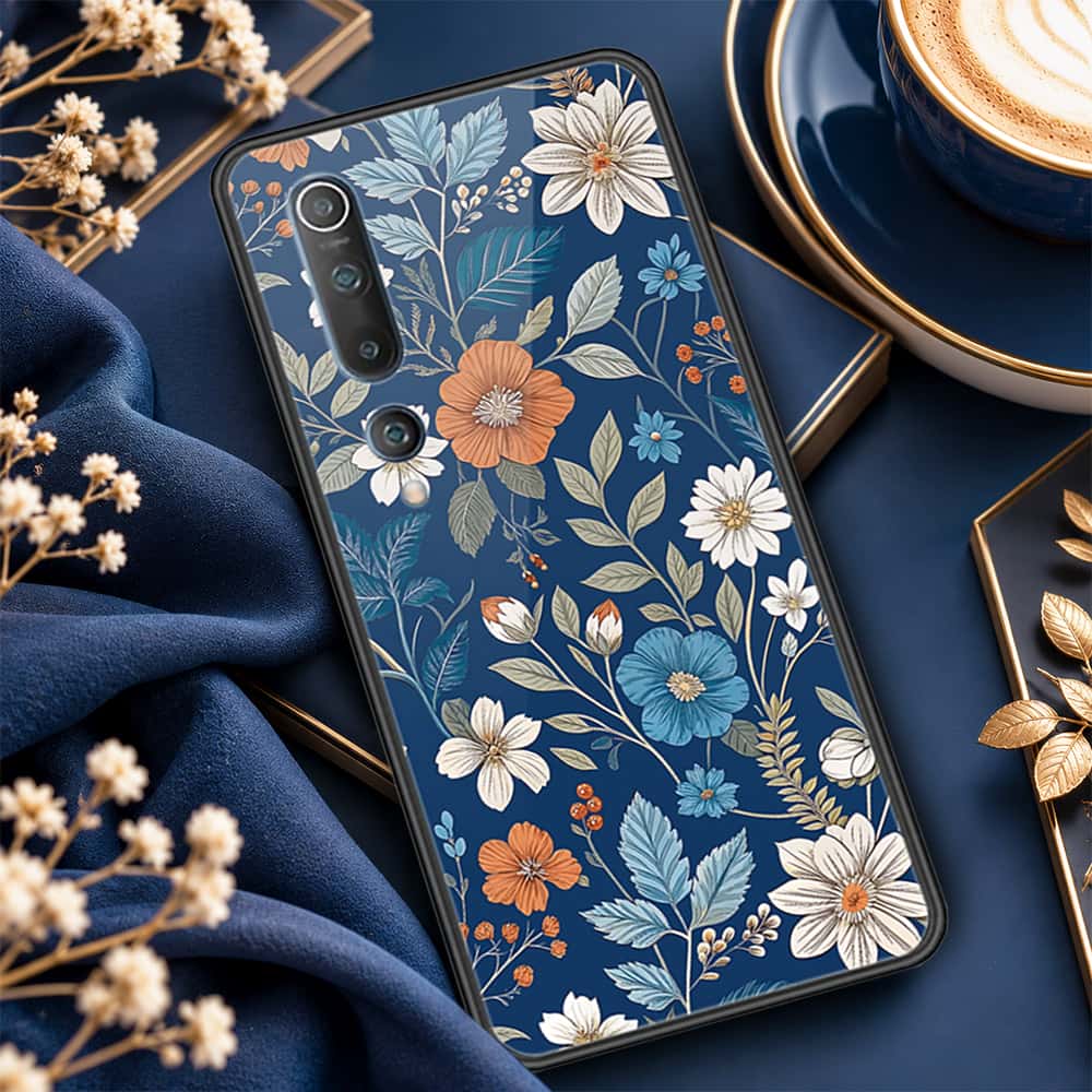 Xiaomi Mi 10 Cover - ONation Botanical Bloom Series - HQ Ultra Shine Premium Infinity Glass Soft Silicon Borders Case