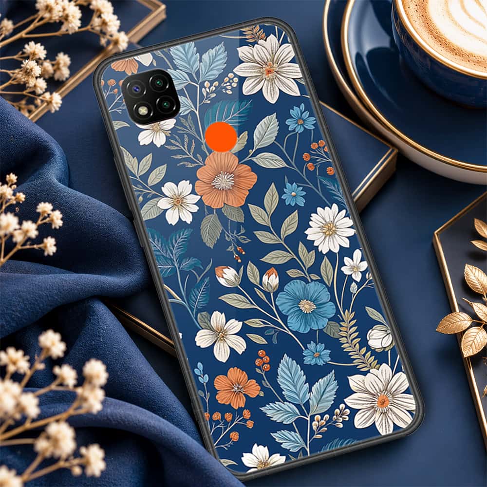 Xiaomi Poco C3 Cover - ONation Botanical Bloom Series - HQ Ultra Shine Premium Infinity Glass Soft Silicon Borders Case