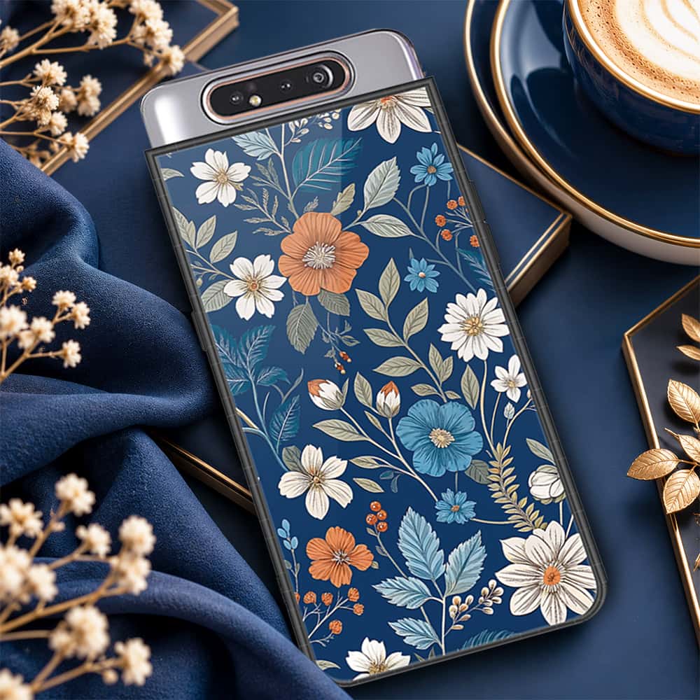 Samsung Galaxy A90 Cover - ONation Botanical Bloom Series - HQ Ultra Shine Premium Infinity Glass Soft Silicon Borders Case
