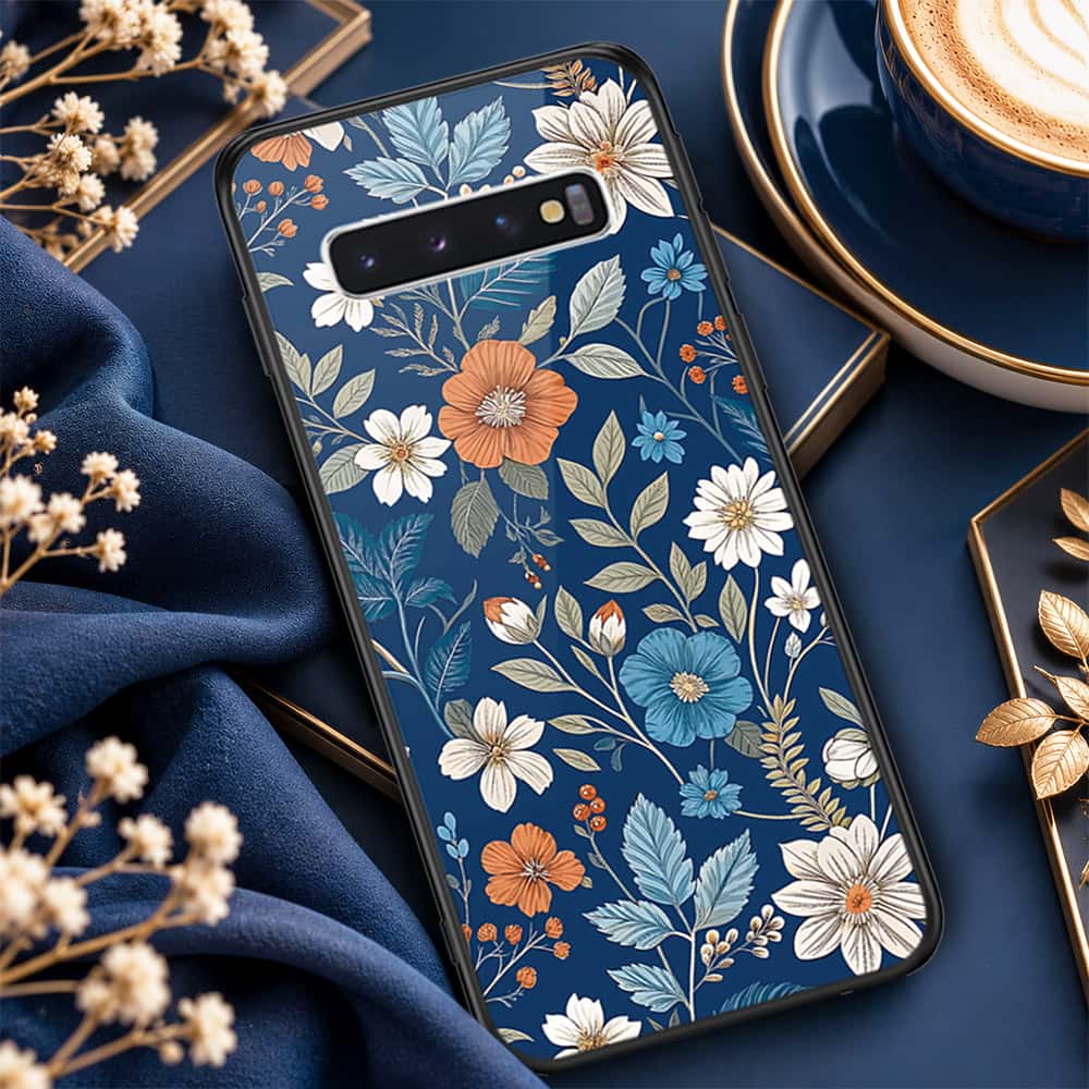 Samsung Galaxy S10 Cover - ONation Botanical Bloom Series - HQ Ultra Shine Premium Infinity Glass Soft Silicon Borders Case