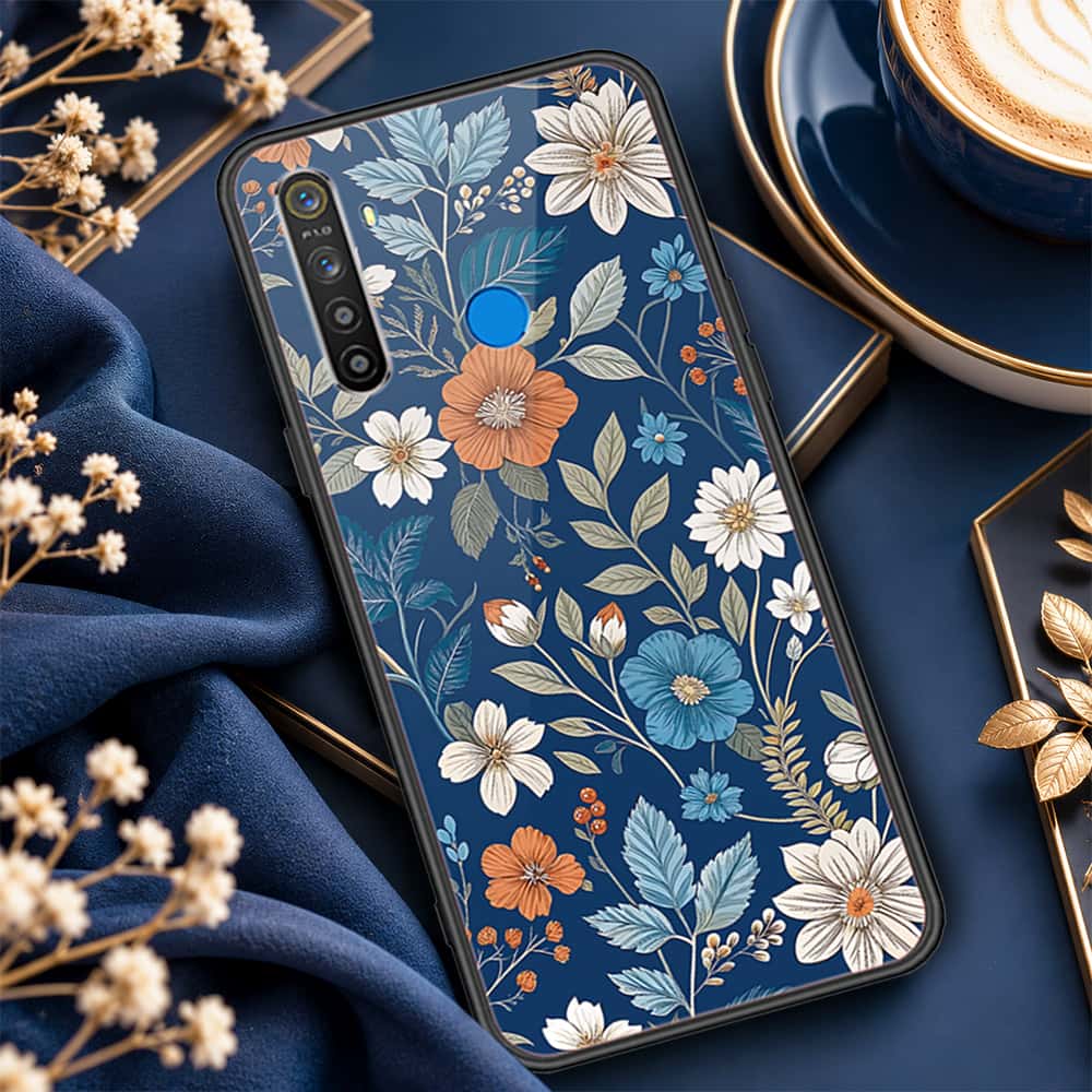 Realme 5 Cover - ONation Botanical Bloom Series - HQ Ultra Shine Premium Infinity Glass Soft Silicon Borders Case
