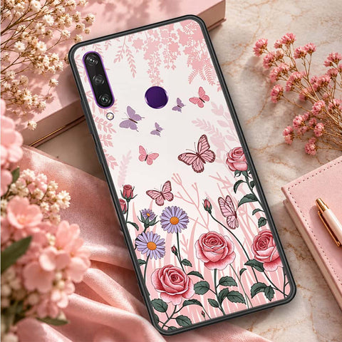 Huawei Y6p Cover - ONation Botanical Bloom Series - HQ Ultra Shine Premium Infinity Glass Soft Silicon Borders Case