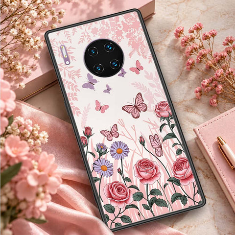 Huawei Mate 30 Pro Cover - ONation Botanical Bloom Series - HQ Ultra Shine Premium Infinity Glass Soft Silicon Borders Case