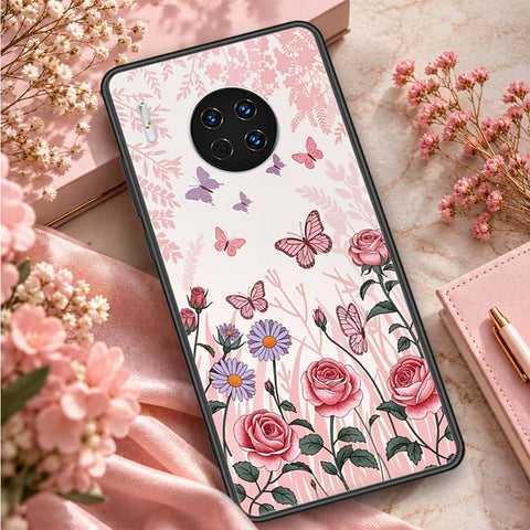Huawei Mate 30 Cover - ONation Botanical Bloom Series - HQ Ultra Shine Premium Infinity Glass Soft Silicon Borders Case