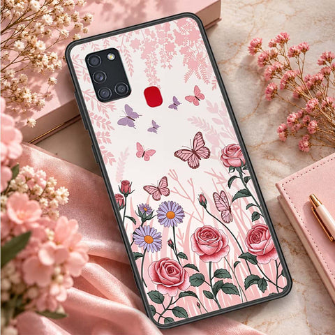 Samsung Galaxy A21s Cover - ONation Botanical Bloom Series - HQ Ultra Shine Premium Infinity Glass Soft Silicon Borders Case