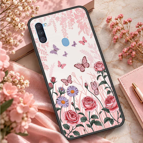 Samsung Galaxy M11 Cover - ONation Botanical Bloom Series - HQ Ultra Shine Premium Infinity Glass Soft Silicon Borders Case