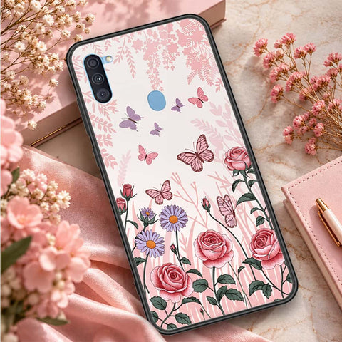 Samsung Galaxy A11 Cover - ONation Botanical Bloom Series - HQ Ultra Shine Premium Infinity Glass Soft Silicon Borders Case