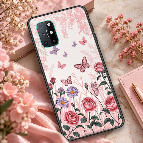 OnePlus 8T Cover - ONation Botanical Bloom Series - HQ Ultra Shine Premium Infinity Glass Soft Silicon Borders Case