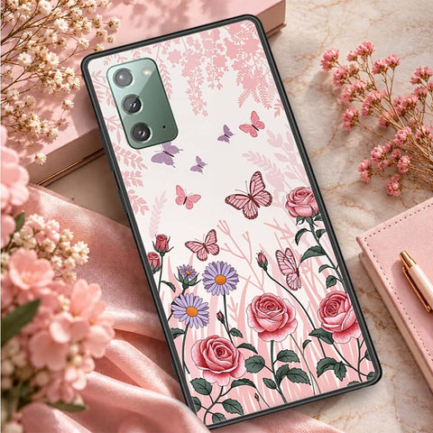 Samsung Galaxy Note 20 Cover - ONation Botanical Bloom Series - HQ Ultra Shine Premium Infinity Glass Soft Silicon Borders Case