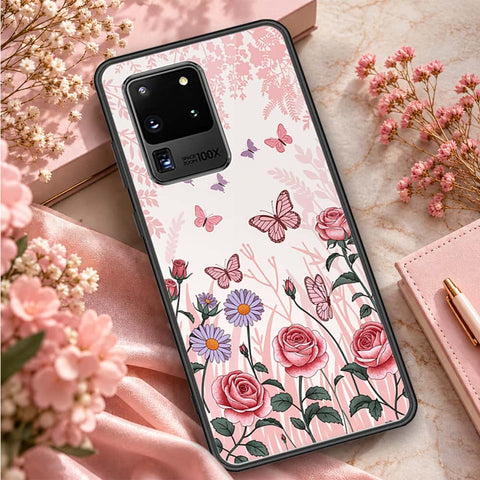 Samsung Galaxy S20 Ultra Cover - ONation Botanical Bloom Series - HQ Ultra Shine Premium Infinity Glass Soft Silicon Borders Case