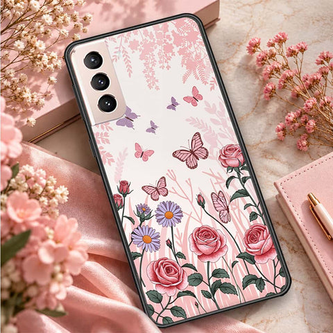 Samsung Galaxy S21 5G Cover - ONation Botanical Bloom Series - HQ Ultra Shine Premium Infinity Glass Soft Silicon Borders Case