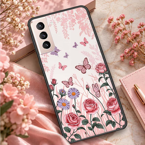 Samsung Galaxy S21 Plus 5G Cover - ONation Botanical Bloom Series - HQ Ultra Shine Premium Infinity Glass Soft Silicon Borders Case