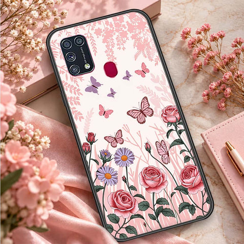 Samsung Galaxy M31 Cover - ONation Botanical Bloom Series - HQ Ultra Shine Premium Infinity Glass Soft Silicon Borders Case