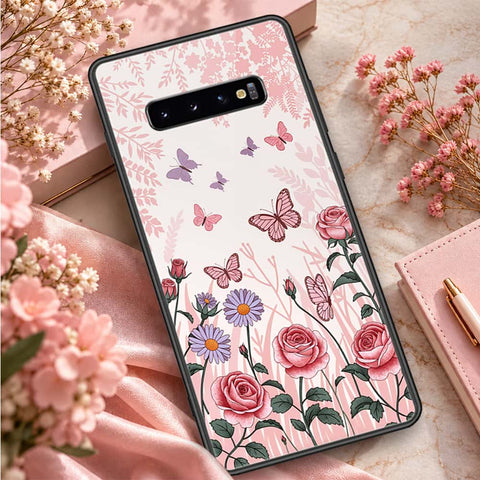 Samsung Galaxy S10 Plus Cover - ONation Botanical Bloom Series - HQ Ultra Shine Premium Infinity Glass Soft Silicon Borders Case
