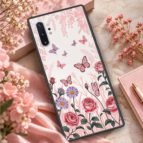 Samsung Galaxy Note 10 Plus Cover - ONation Botanical Bloom Series - HQ Ultra Shine Premium Infinity Glass Soft Silicon Borders Case
