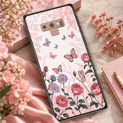 Samsung Galaxy Note 9 Cover - ONation Botanical Bloom Series - HQ Ultra Shine Premium Infinity Glass Soft Silicon Borders Case