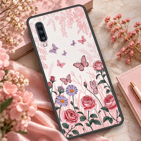 Samsung Galaxy A70 Cover - ONation Botanical Bloom Series - HQ Ultra Shine Premium Infinity Glass Soft Silicon Borders Case