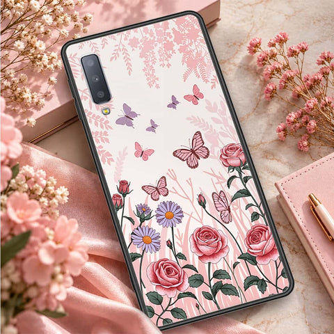 Samsung Galaxy A7 2018 Cover - ONation Botanical Bloom Series - HQ Ultra Shine Premium Infinity Glass Soft Silicon Borders Case