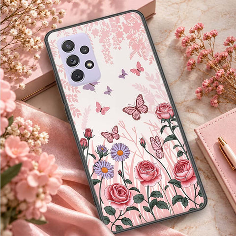 Samsung Galaxy A72 Cover - ONation Botanical Bloom Series - HQ Ultra Shine Premium Infinity Glass Soft Silicon Borders Case