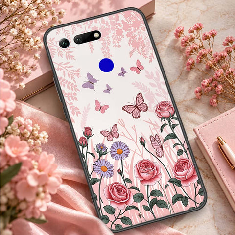 Huawei Honor View 20 Cover - ONation Botanical Bloom Series - HQ Ultra Shine Premium Infinity Glass Soft Silicon Borders Case