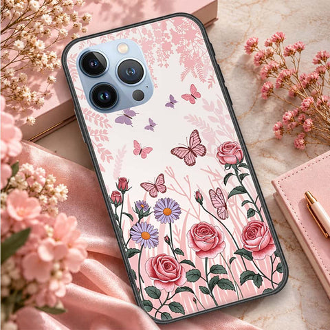 iPhone 13 Pro Cover - ONation Botanical Bloom Series - HQ Ultra Shine Premium Infinity Glass Soft Silicon Borders Case