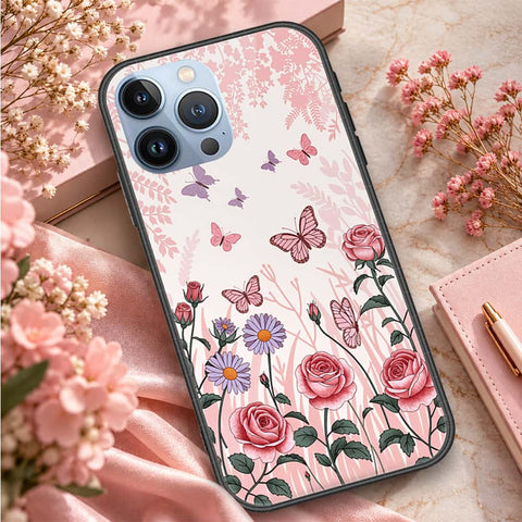 iPhone 13 Pro Max Cover - ONation Botanical Bloom Series - HQ Ultra Shine Premium Infinity Glass Soft Silicon Borders Case